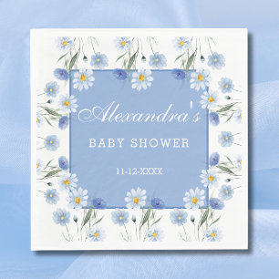 Staubiges Blau und Weiß Floral Boho Baby Shower Serviette