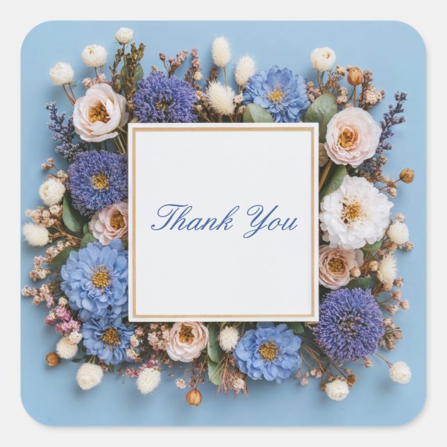 Staubiges Blaupurpur Getrocknete Blumen Rustikaler Quadratischer Aufkleber (Vorderseite)