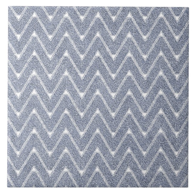 Staubiges Denim Blau Chevron Muster Fliese (Vorderseite)