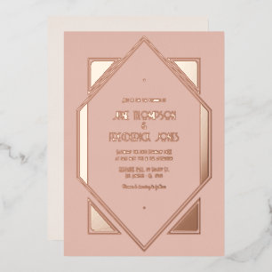 Staubiges Erröten & Rose Gold Gatsby Art Deco Hoch Folieneinladung