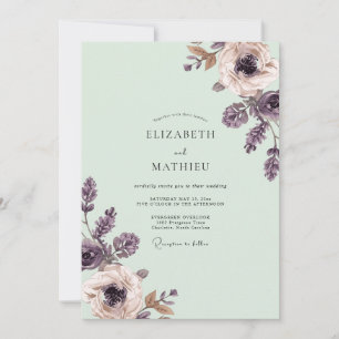 Staubiges lila Blumiges romantisches Hochzeit Einladung