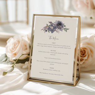 Staubiges lila florales Wasserfarben-Hochzeit indi Menükarte