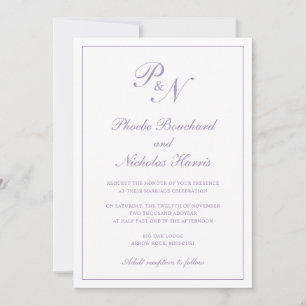 Staubiges lila klassisch elegante Hochzeit Einladung