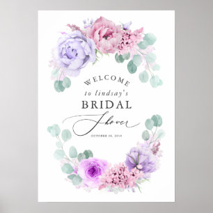 Staubiges lila und rosa florales Hochzeitsdusche W Poster