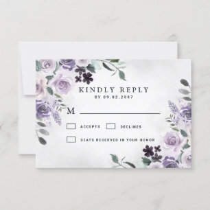 Staubiges Lila und Silber-Grau Florales Rustikales RSVP Karte