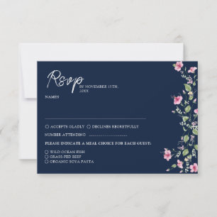 Staubiges Marineblau Rosa Hibiskusblüten Hochzeits RSVP Karte