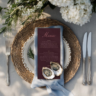 Staubiges Mauve Blumen Hochzeitsdinner Burgund Menükarte