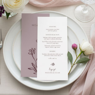 Staubiges Mauve & Burgund Elegante florale Hochz Menükarte