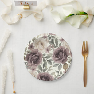 Staubiges Mauve & Elfenbein Blüten Botanische Hoch Pappteller