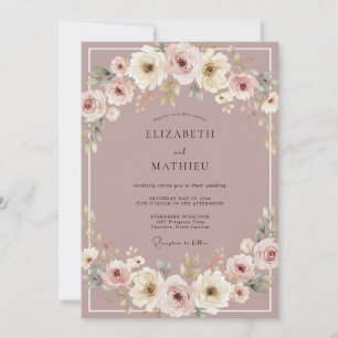 Staubiges Mauve-Malerisches-Blüten-Hochzeit Einladung