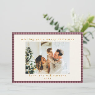Staubiges Mauve-Pflaume-Gingham-Karo-Familienweihn Feiertagskarte