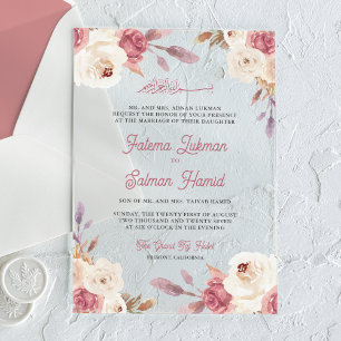 Staubiges Mauve-Rosa-Blumen-Islamische-Muslim-Hoch Acryleinladungen