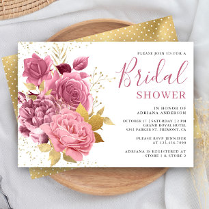 Staubiges Mauve-Rosa-Blumenrosen-Hochzeitsdusche Einladung