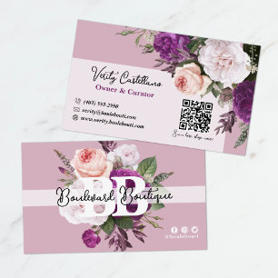Staubiges Mauve-Vintage-Rosen Floral-Boutique-QR-C Visitenkarte
