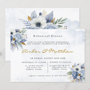 Staubiges Navy Blau Gold Pfingstrose Probe Dinner Einladung