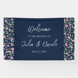 Staubiges Navy Blau Rosa Hibiskusblüten Hochzeitsd Banner