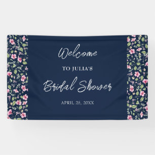 Staubiges Navy Blau Rosa Hibiskusblüten Hochzeitsd Banner