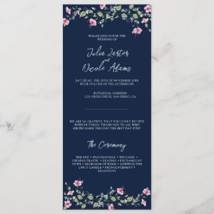 Staubiges Navy Blau Rosa Hibiskusblüten Hochzeitsd Programm