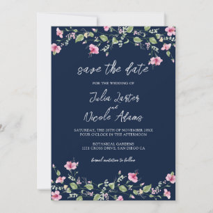 Staubiges Navy Blau Rosa Hibiskusblüten Hochzeitsd Save The Date