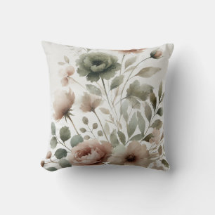 Staubiges Olive & Pink Aquarell Modernes Floral Kissen