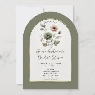 Staubiges Olive- und Rosa-Aquarell-Blumen-Brautabs Einladung
