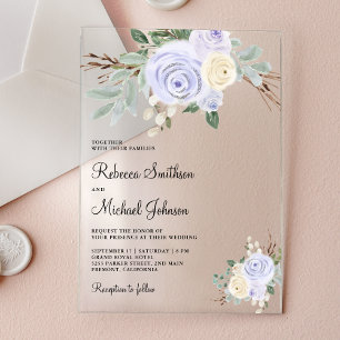 Staubiges Pastell-Lila Blumenhochzeit Acryleinladungen