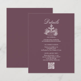 Staubiges Pflaume Weiße Linienkunst Hochzeitsdetai Begleitkarte