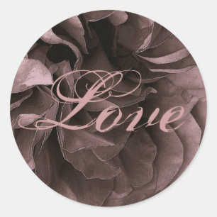 STAUBIGES PFLAUMENROT Fransen-Rosen-LIEBE Hochzeit Runder Aufkleber