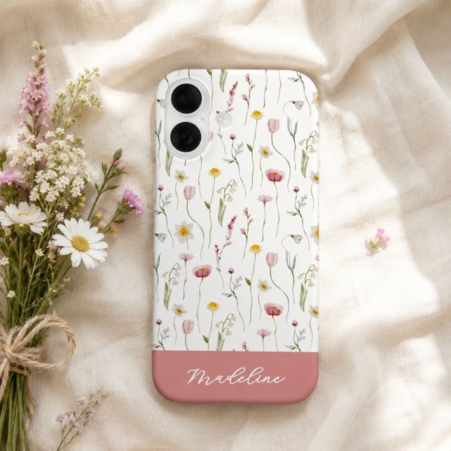 Staubiges rosa Aquarell-Wildblumen-Name Case-Mate iPhone Hülle (Von Creator hochgeladen)