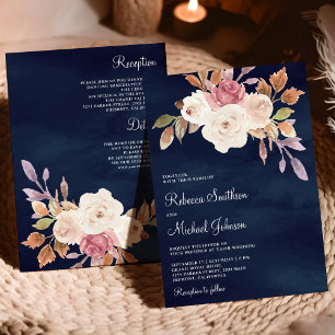 Staubiges Rosa Elfenbein Floral All in One Navy Ho Einladung