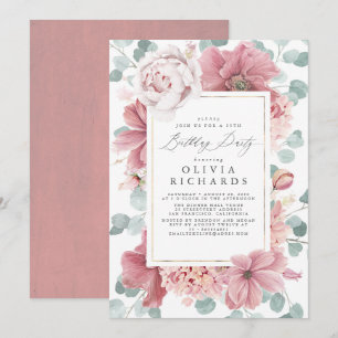 Staubiges Rosa Florales Botanisches Elegantes Gebu Einladung