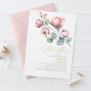 Staubiges rosa florales elegantes Es ist ein Mädch Folieneinladung