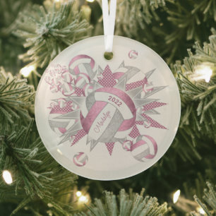 staubiges rosa graues Mädchen-Volleybälle und Ster Ornament Aus Glas