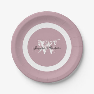 Staubiges Rosa Hochzeits-Chic Weiße Monogramme & D Pappteller