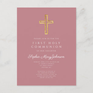 Staubiges Rosa Kreuz Religiöses Mädchen Erste Komm Postkarte