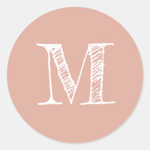 Staubiges Rosa Monogramm-Initial Runder Aufkleber