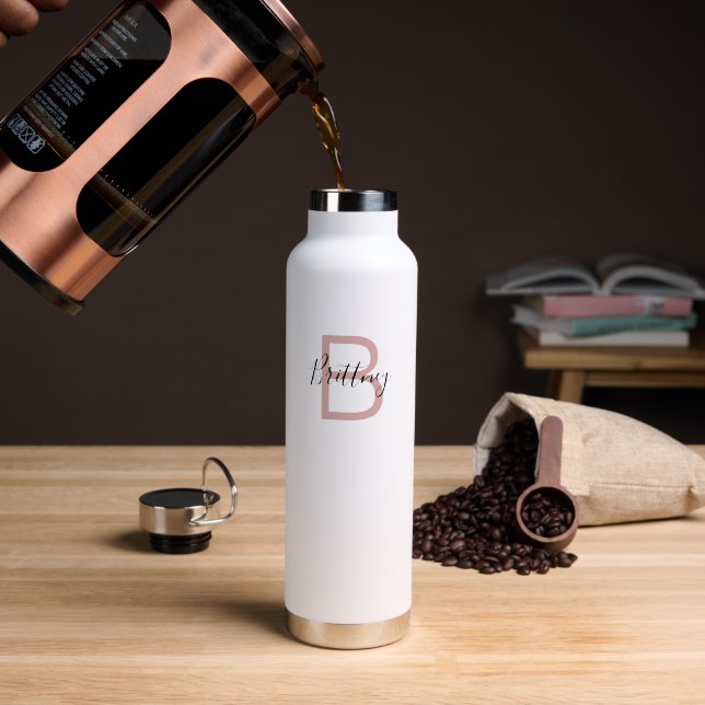 Staubiges Rosa personalisiertes Monogramm Trinkflasche (Kaffee (gedreht))