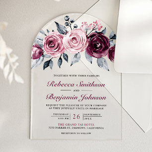 Staubiges Rosa Pflaume Lila Blumige Hochzeit Acryleinladungen