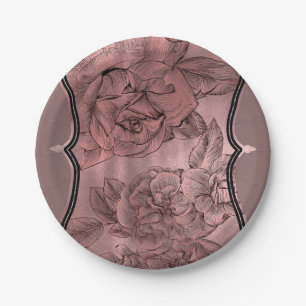 Staubiges Rosa Roségold Eleganter Glamour Floral C Pappteller