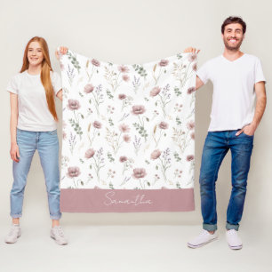 Staubiges Rosa Salbei Grün Aquarell Wildblume  Fleecedecke
