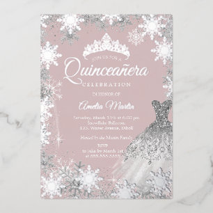 Staubiges Rosa Silber Winter Schneeflocke Quincean Folieneinladung