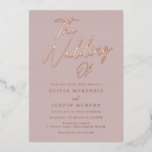 Staubiges Rosa und Roségold moderne Hochzeit Folieneinladung