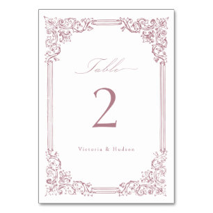 Staubiges Rosa Vintage-Rahmen Elegantes Skript Hoc Tischnummer