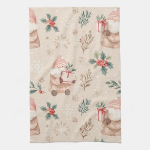 Staubiges Rosa Weihnachtsmann Botanical Aquarell Geschirrtuch