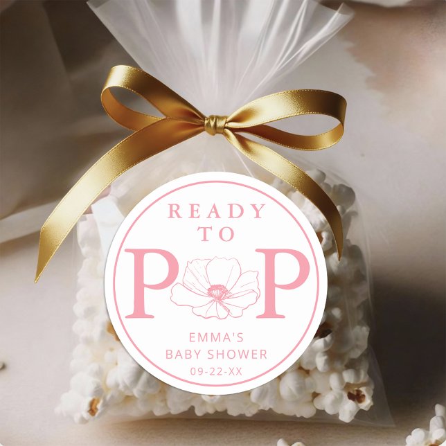 Staubiges Rosa Wildblumen-Babyshower zum Platzen b Runder Aufkleber (Ready To Pop - Pink Baby Shower Sticker)