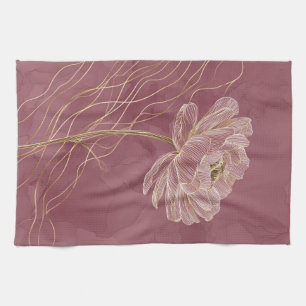 Staubiges Roségold Florale Linienkunst Elegant Geschirrtuch
