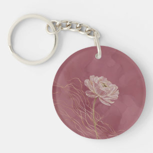 Staubiges Roségold Florale Linienkunst Elegant Schlüsselanhänger
