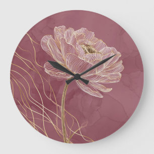 Staubiges Roségold Florale Linienkunst Minimalisti Große Wanduhr