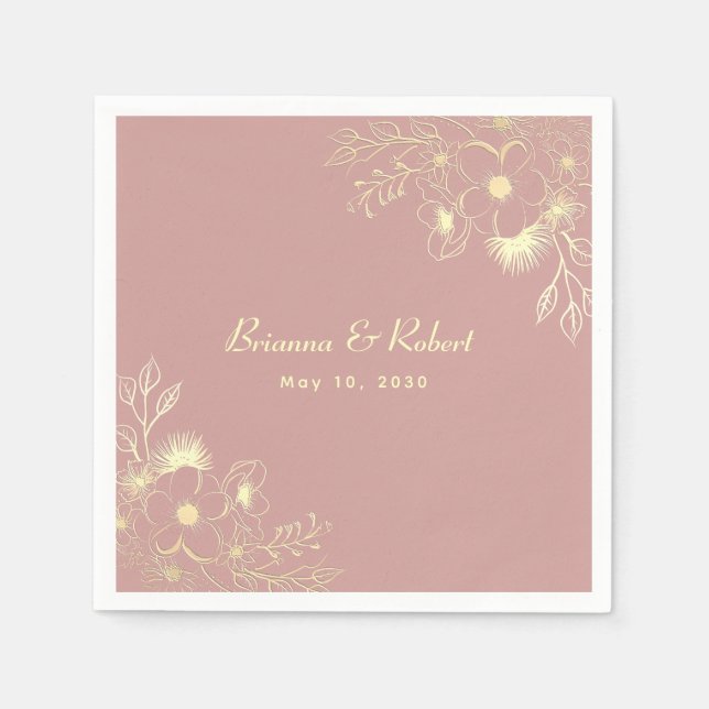 Staubiges Rosen-Gold-Blumenhochzeit Serviette (Vorderseite)