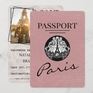 Staubiges Rosenrot Paris Reisepass Save The Date